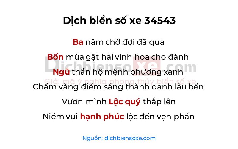 Dịch thơ biển số 34543
