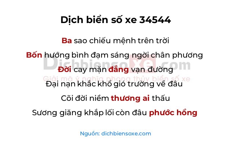 Dịch thơ biển số 34544