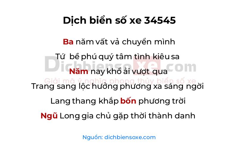 Dịch thơ biển số 34545