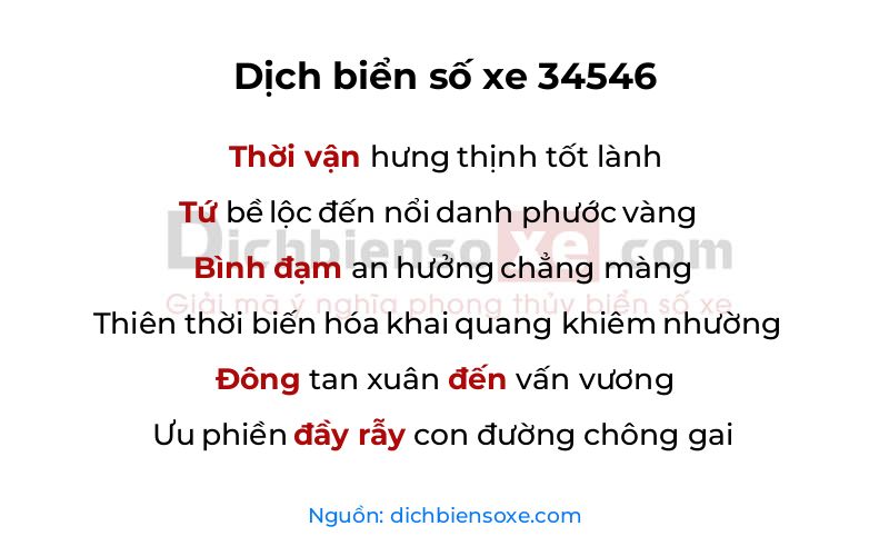 Dịch thơ biển số 34546