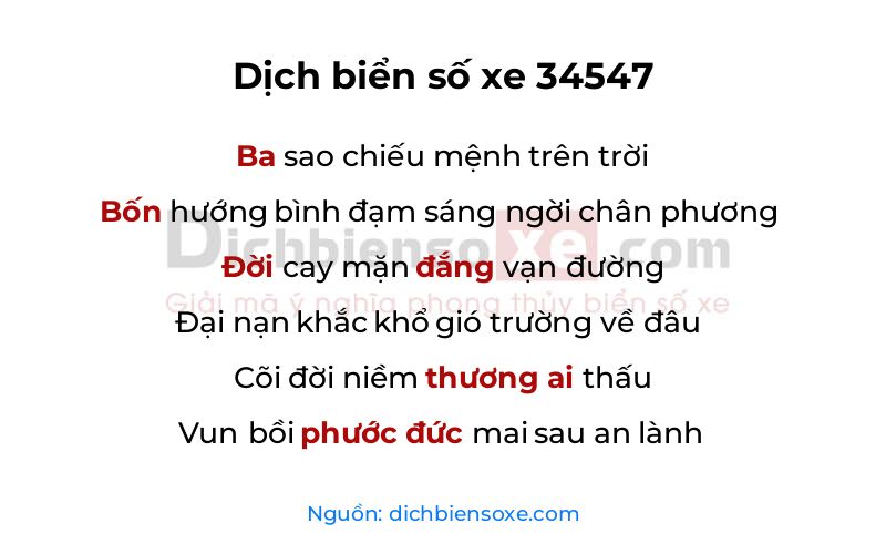 Dịch thơ biển số 34547