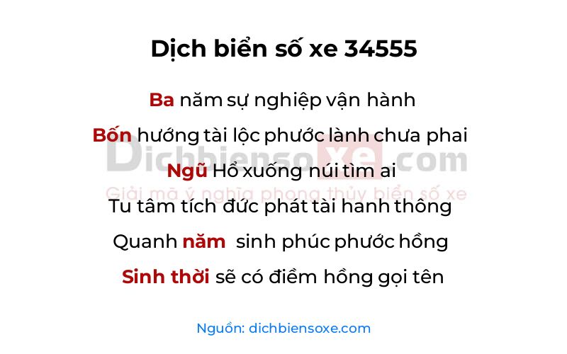 Dịch thơ biển số 34555