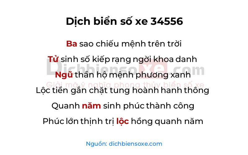 Dịch thơ biển số 34556