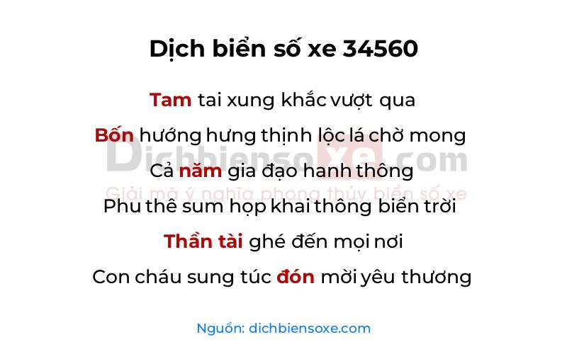 Dịch thơ biển số 34560