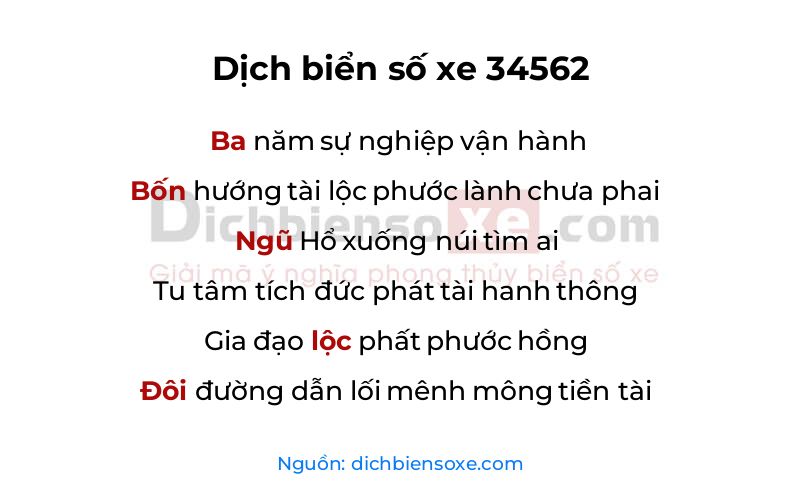 Dịch thơ biển số 34562