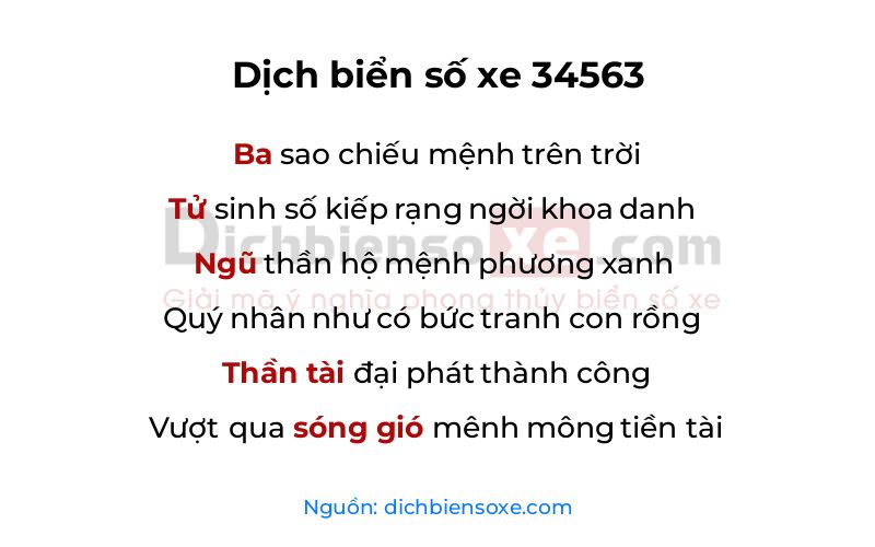 Dịch thơ biển số 34563