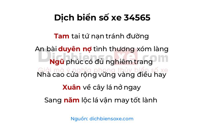 Dịch thơ biển số 34565