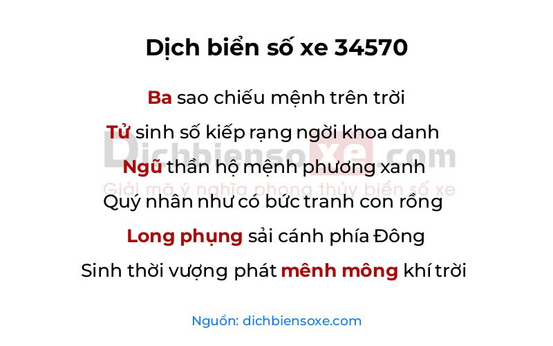 Dịch thơ biển số 34570