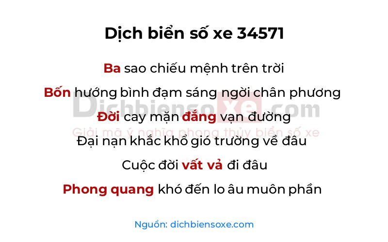 Dịch thơ biển số 34571