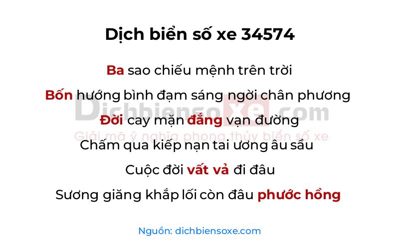 Dịch thơ biển số 34574