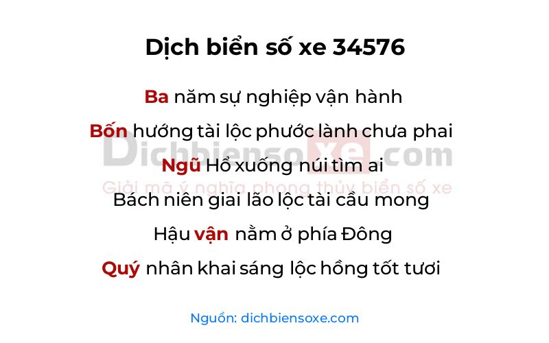 Dịch thơ biển số 34576