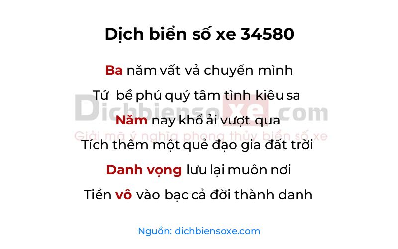 Dịch thơ biển số 34580