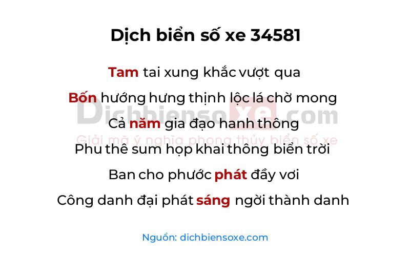 Dịch thơ biển số 34581