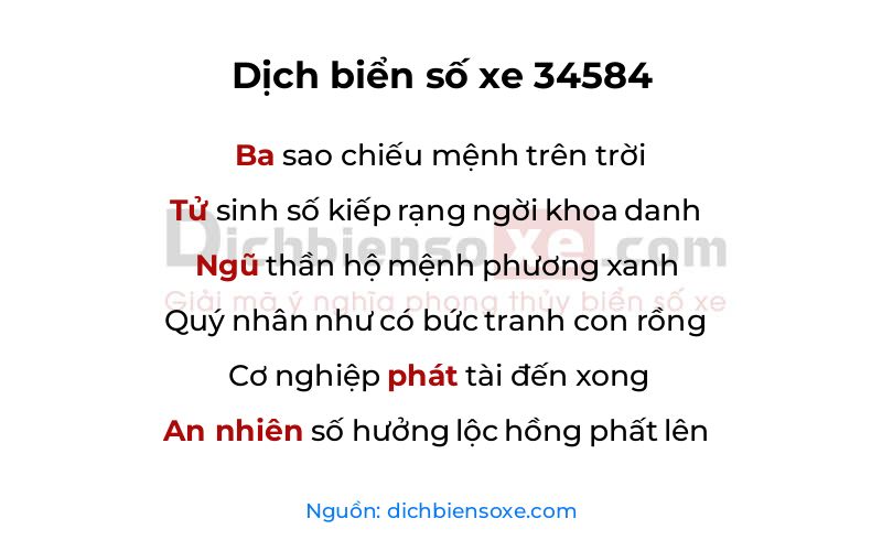 Dịch thơ biển số 34584