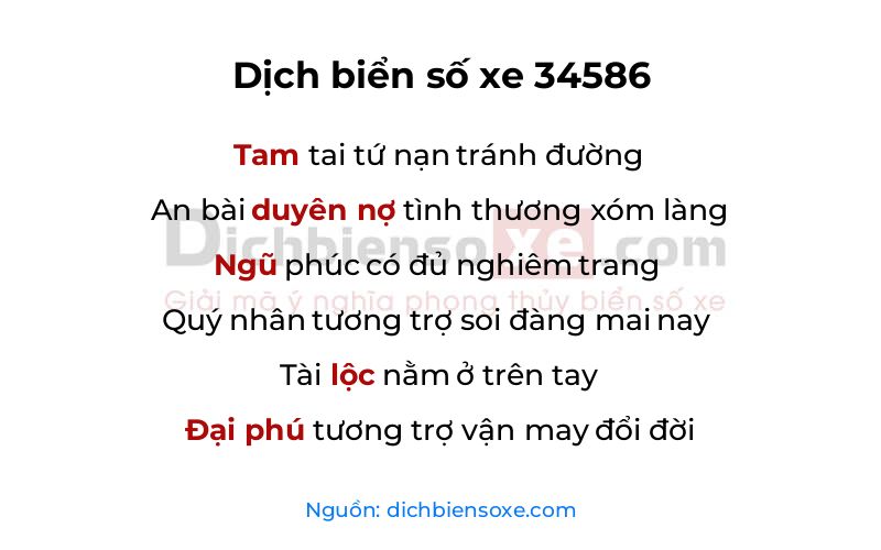 Dịch thơ biển số 34586
