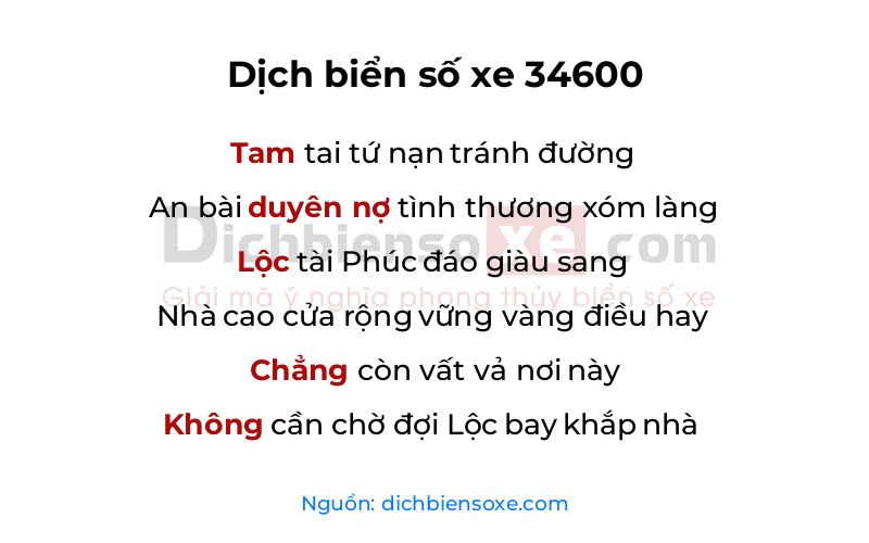 Dịch thơ biển số 34600