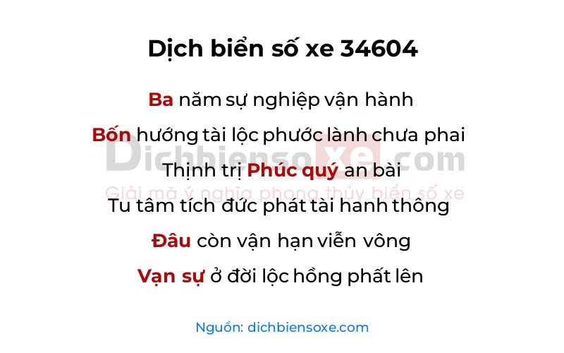 Dịch thơ biển số 34604