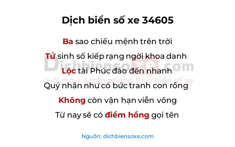 Dịch thơ biển số 34605