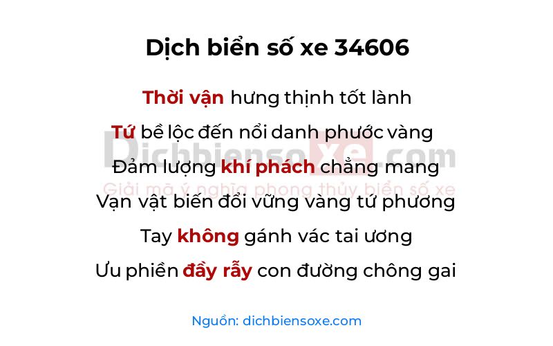 Dịch thơ biển số 34606