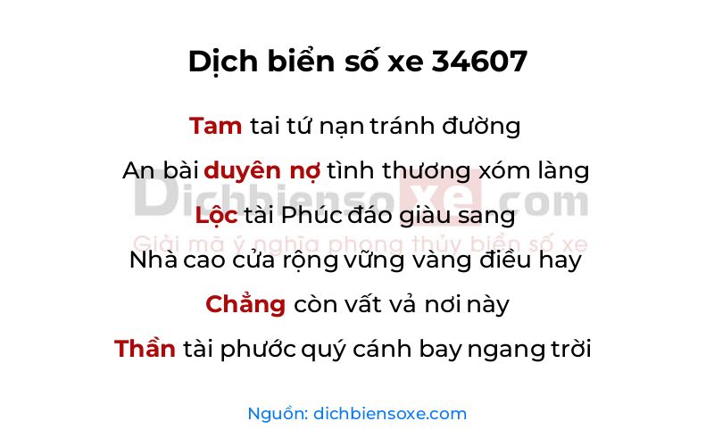 Dịch thơ biển số 34607
