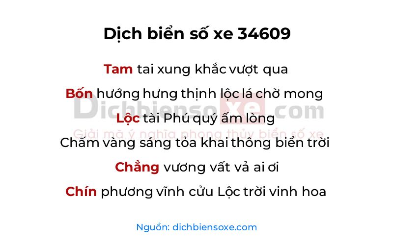 Dịch thơ biển số 34609