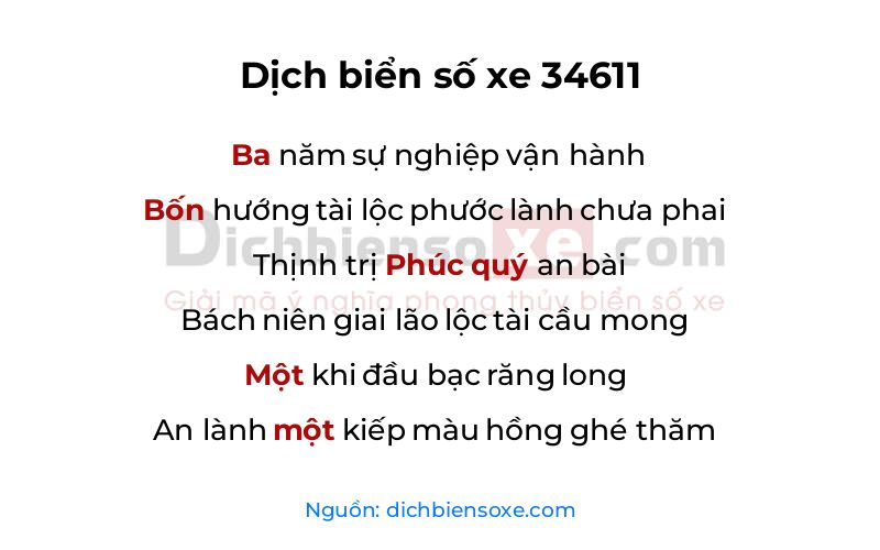 Dịch thơ biển số 34611