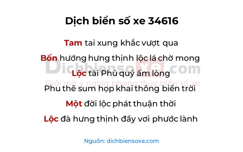 Dịch thơ biển số 34616