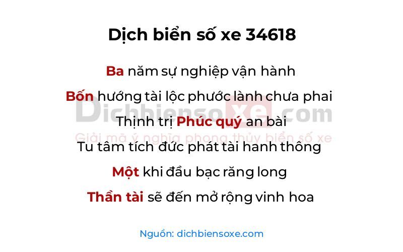 Dịch thơ biển số 34618