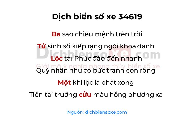 Dịch thơ biển số 34619