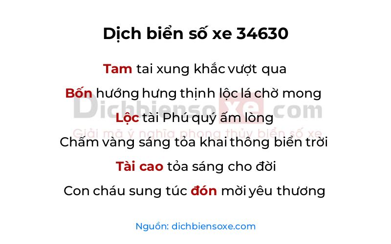 Dịch thơ biển số 34630