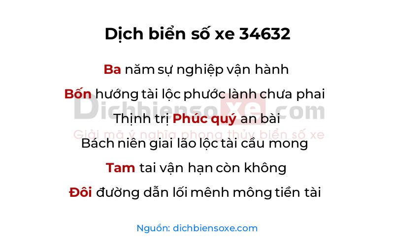 Dịch thơ biển số 34632