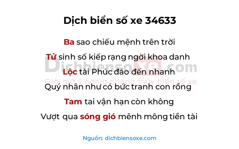Dịch thơ biển số 34633