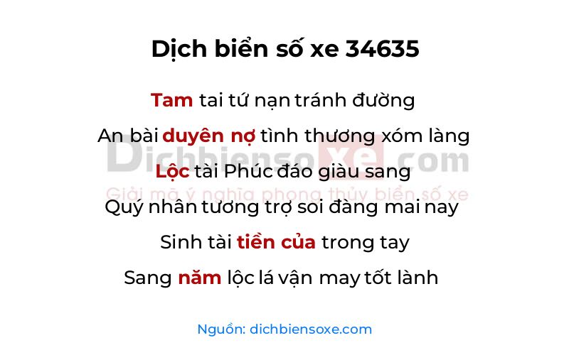 Dịch thơ biển số 34635