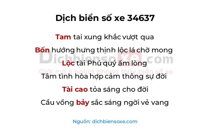 Dịch thơ biển số 34637