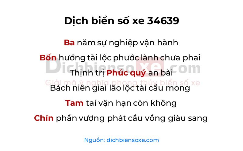 Dịch thơ biển số 34639