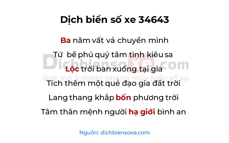 Dịch thơ biển số 34643