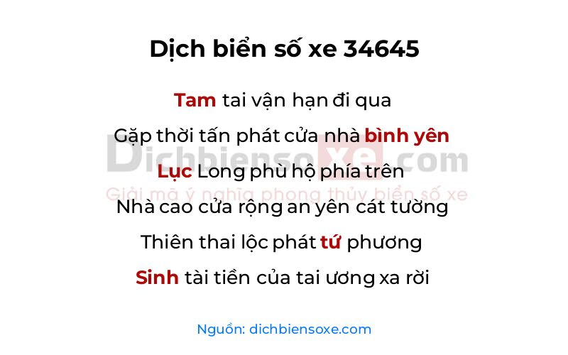 Dịch thơ biển số 34645