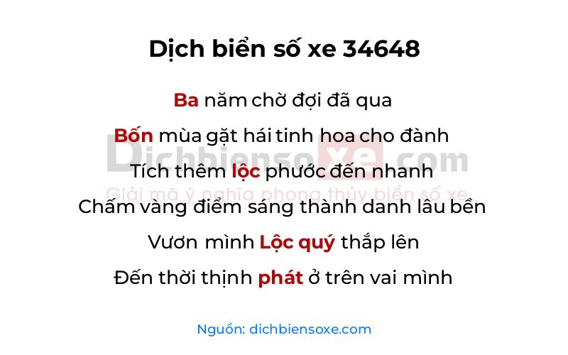 Dịch thơ biển số 34648
