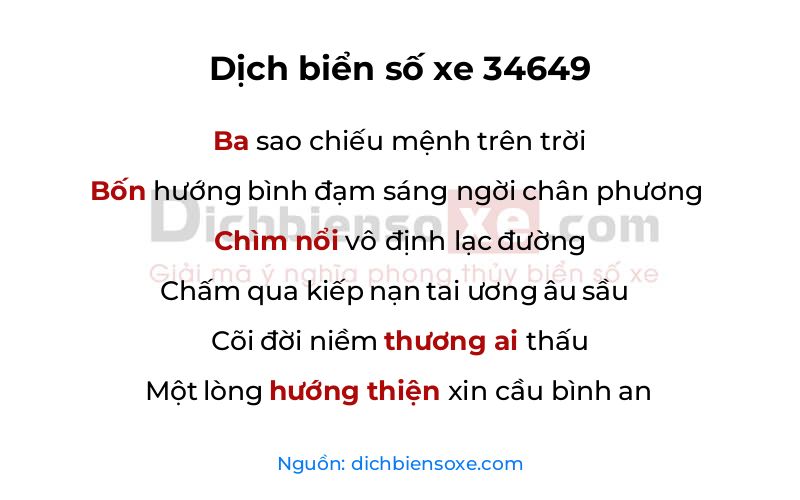 Dịch thơ biển số 34649