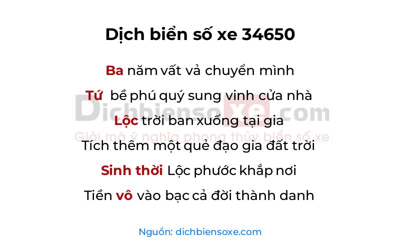 Dịch thơ biển số 34650