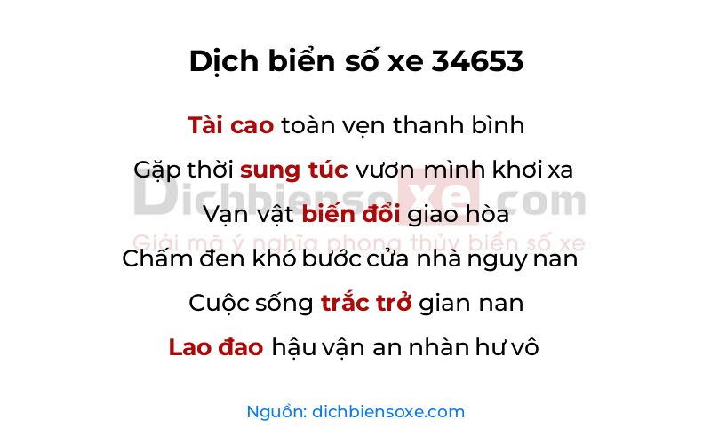 Dịch thơ biển số 34653
