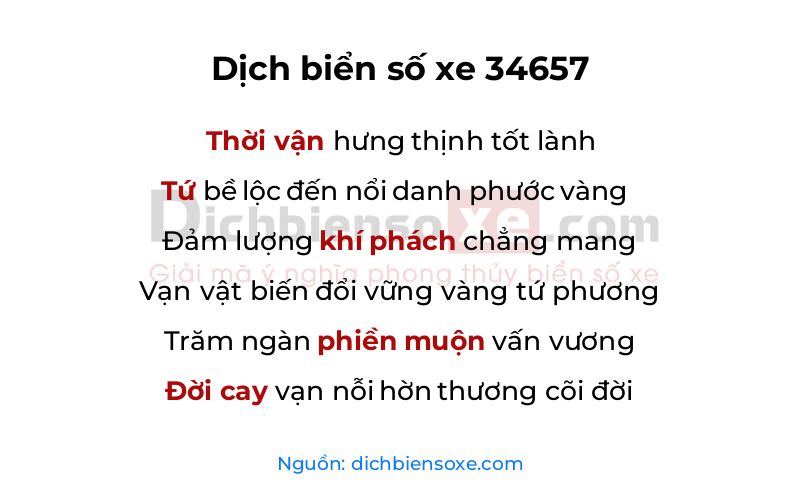 Dịch thơ biển số 34657