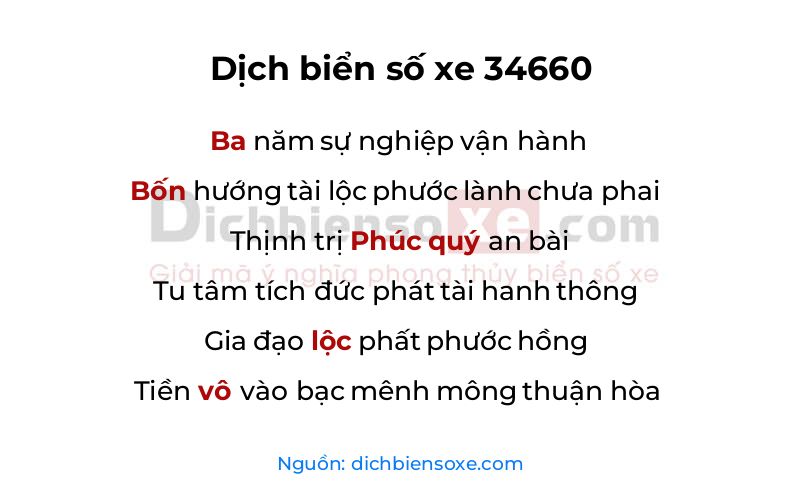 Dịch thơ biển số 34660