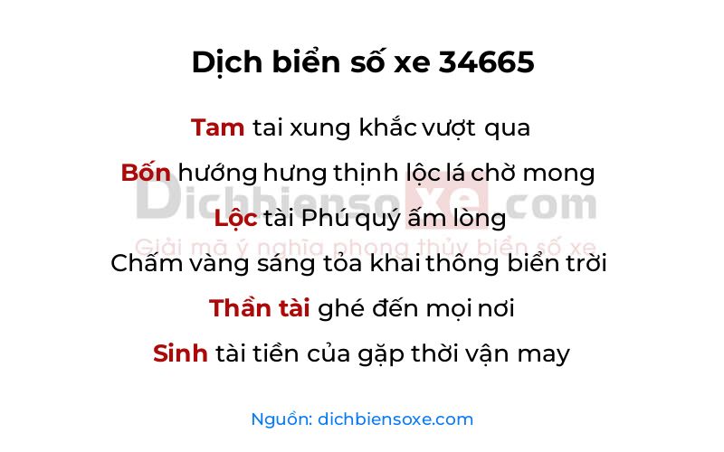 Dịch thơ biển số 34665