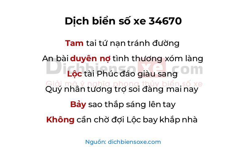 Dịch thơ biển số 34670