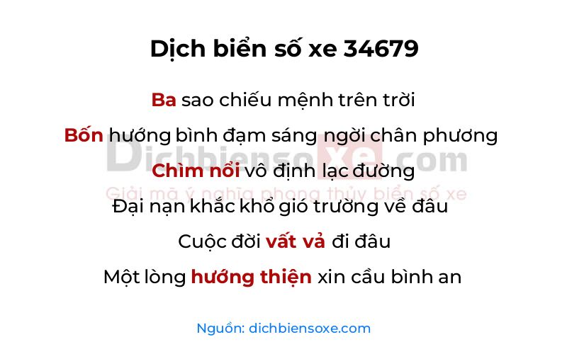 Dịch thơ biển số 34679