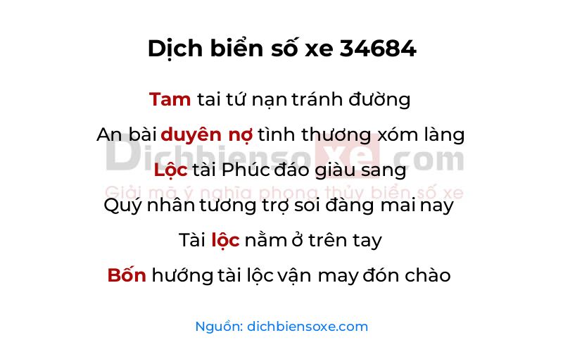 Dịch thơ biển số 34684