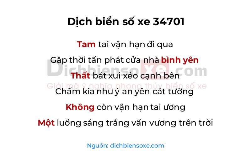 Dịch thơ biển số 34701