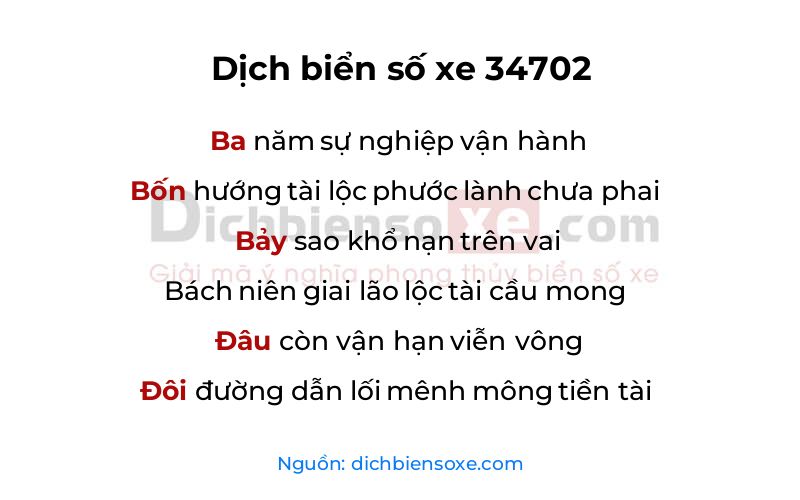 Dịch thơ biển số 34702