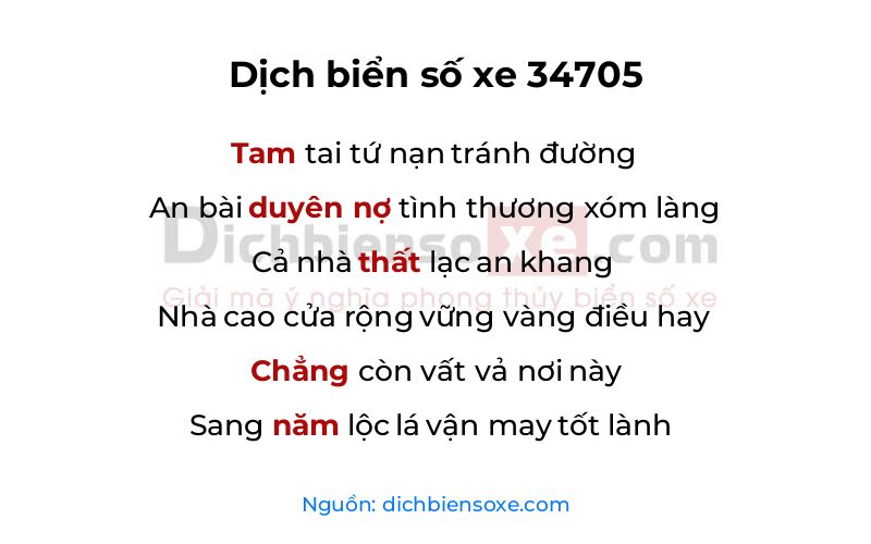Dịch thơ biển số 34705
